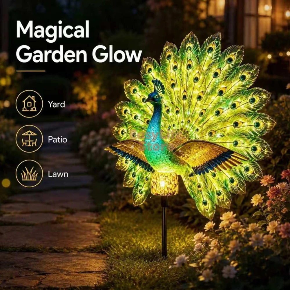 Yard Lighting Decor - Solar Peacock Garden Sculpture, Outdoor Decor