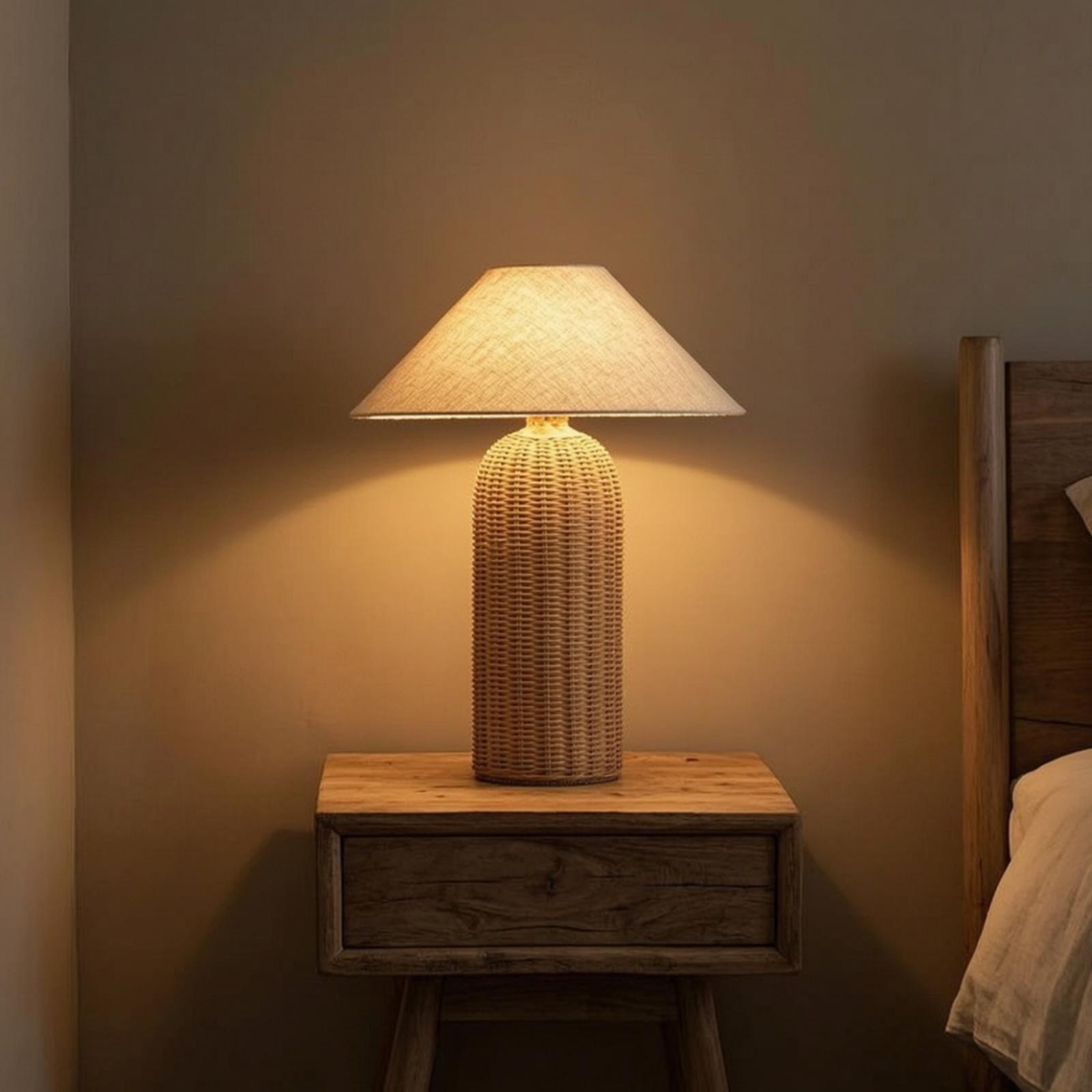 Bedside Lamp Rattan Base Fabri - огляд і ціна Lighting Decoration In Bedroom