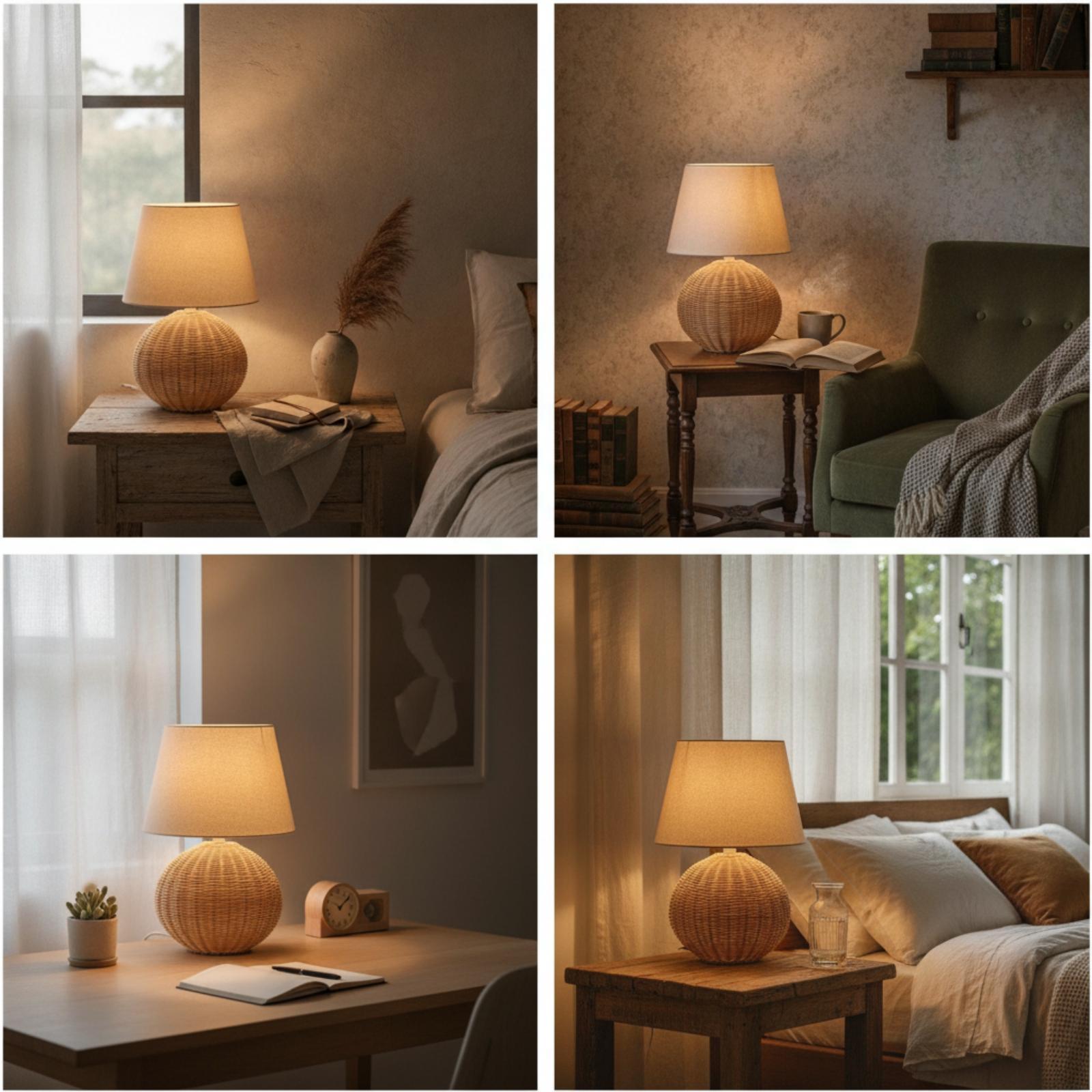 Bedside Lamp Rattan Base Fabri - огляд і ціна Lighting Decoration In Bedroom