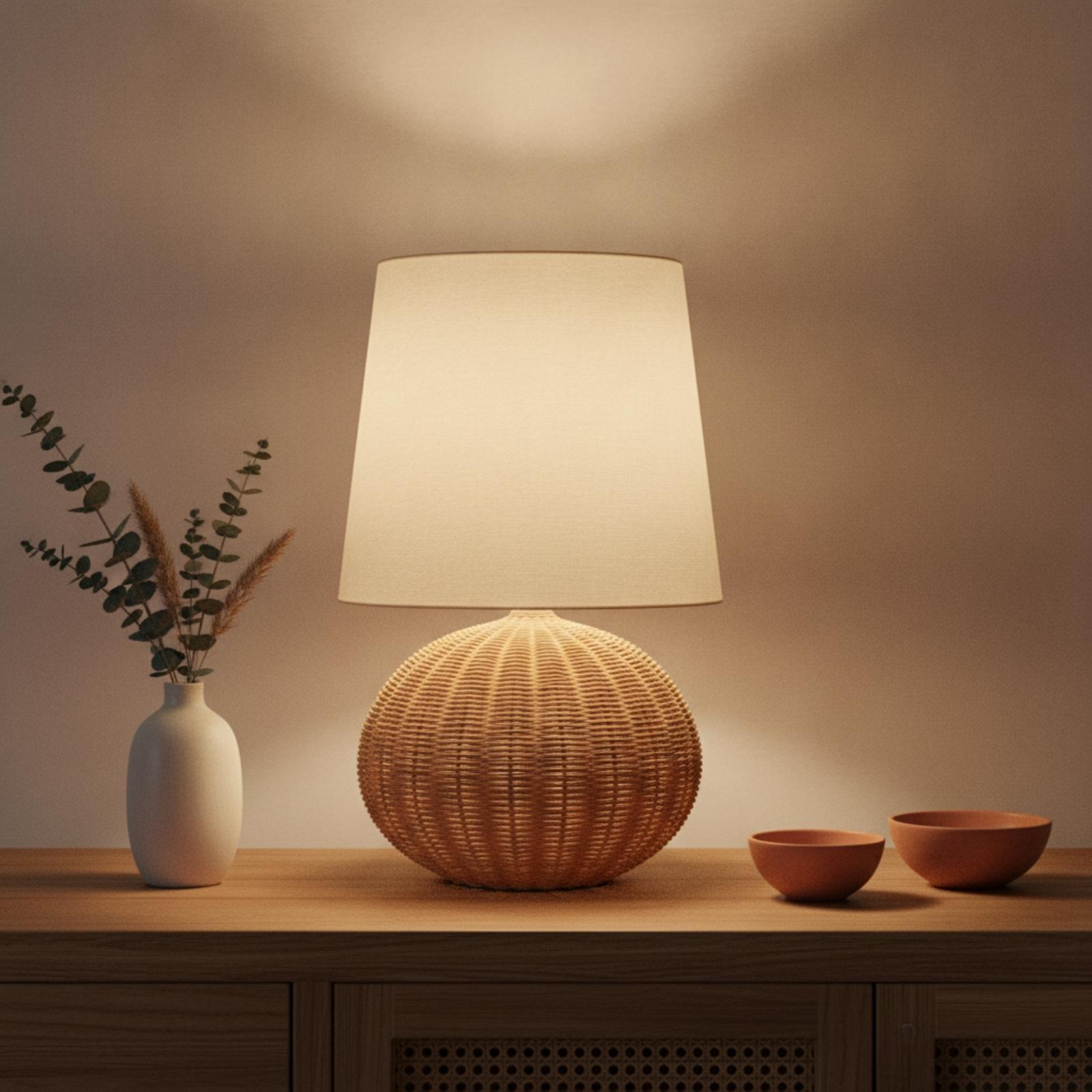 Bedside Lamp Rattan Base Fabri - огляд і ціна Lighting Decoration In Bedroom