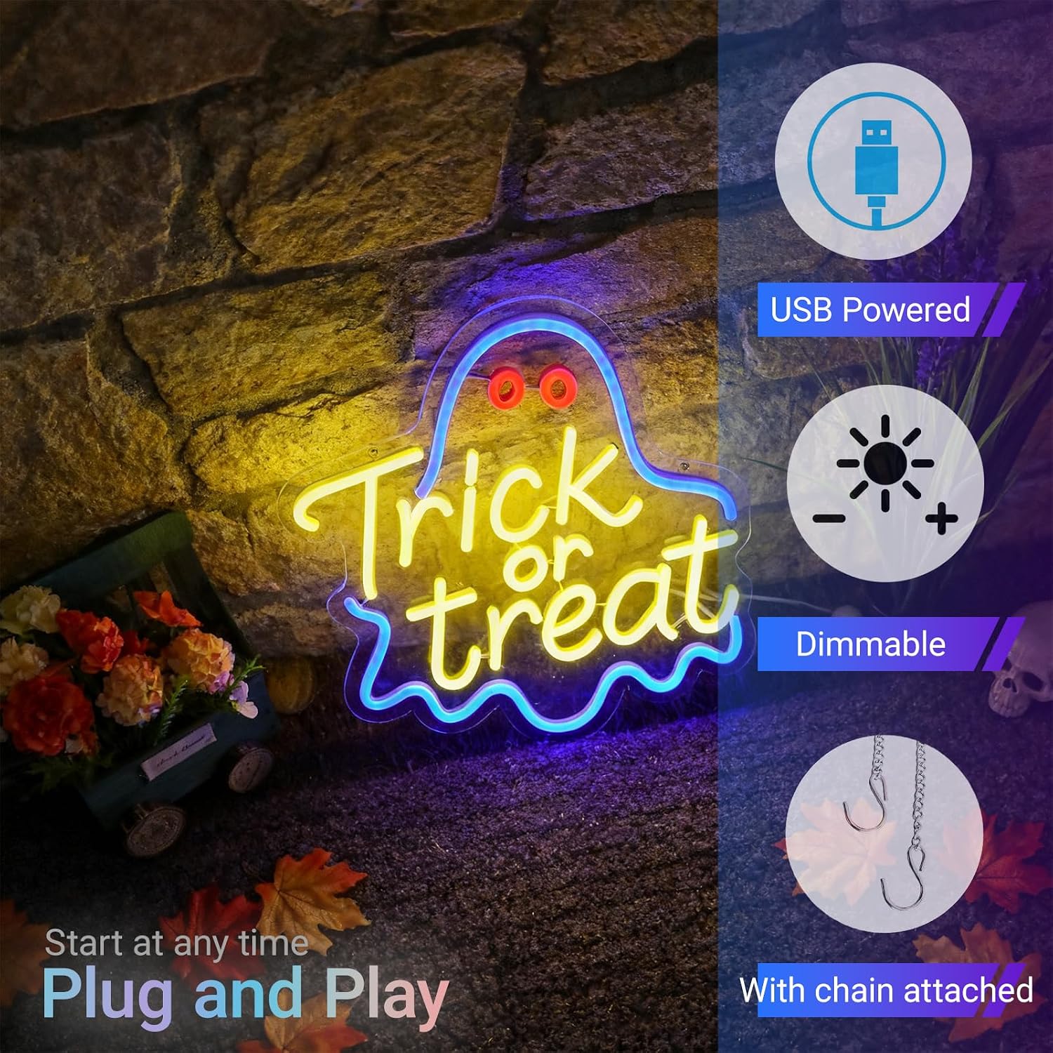 Trick or Treat Ghost Neon Sign - огляд і ціна Home Decor Lighting Tricks